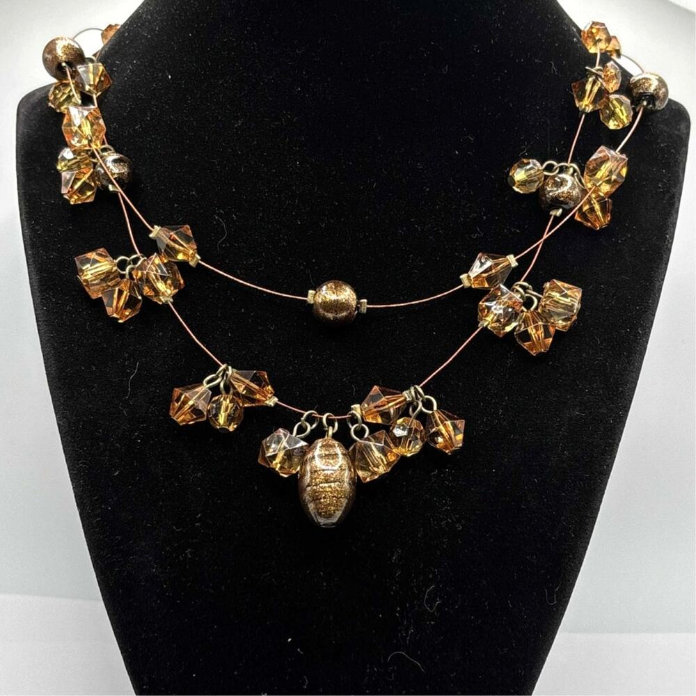 Y2K Brown Layered Crystal DressBarn Necklace